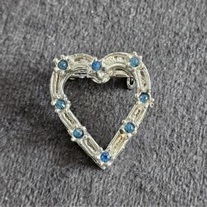 Small Blue Rhinestone Heart Brooch